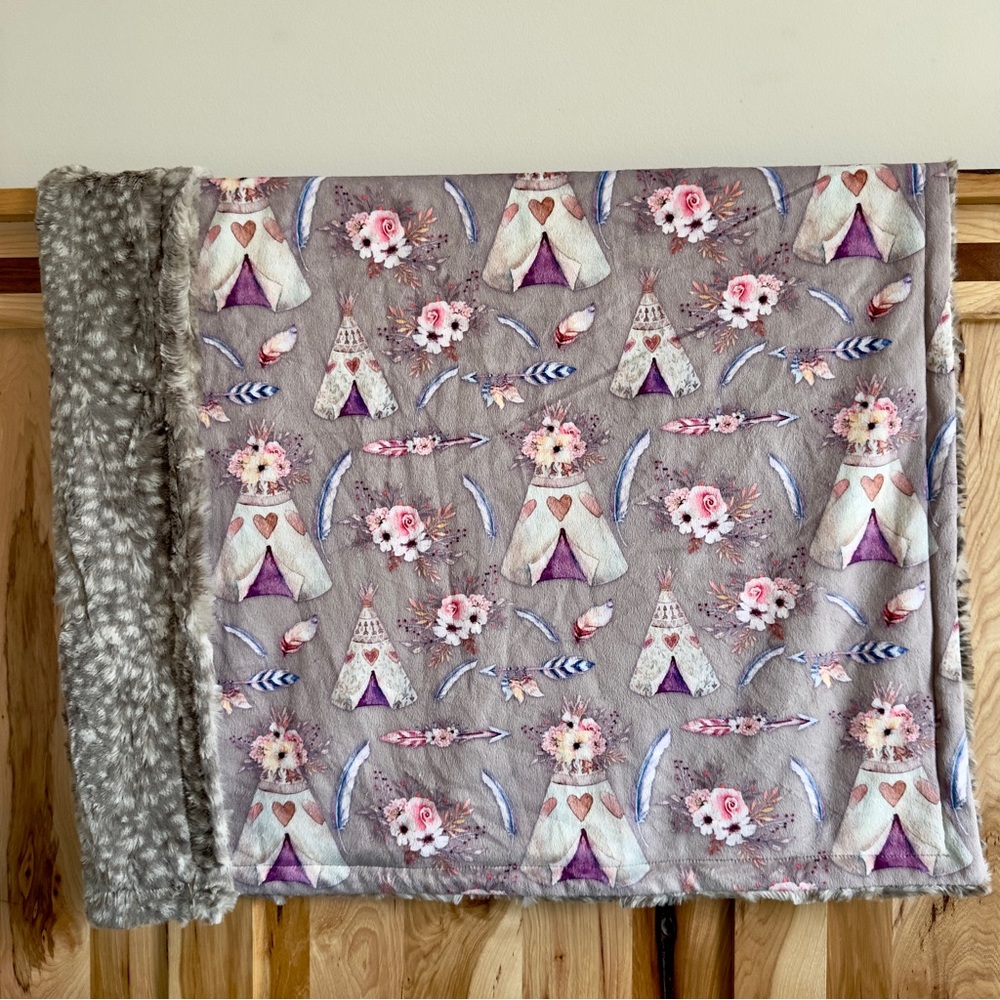 Floral Tribal Print Plush Minky Baby Blanket